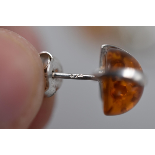 227 - Three Pairs of Silver 925, Amber Stoned Earrings