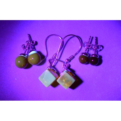 229 - Three Pairs of Sliver 925, Amber Stoned Earrings