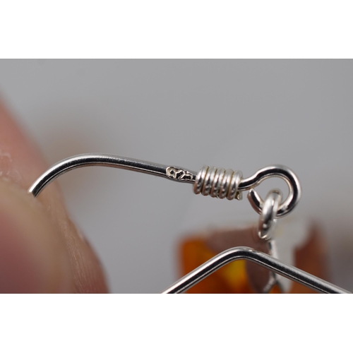 229 - Three Pairs of Sliver 925, Amber Stoned Earrings