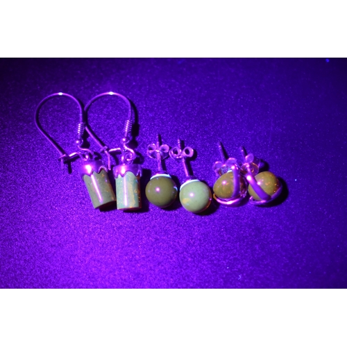 231 - Silver 925, Three Pairs of Amber Stoned Earrings