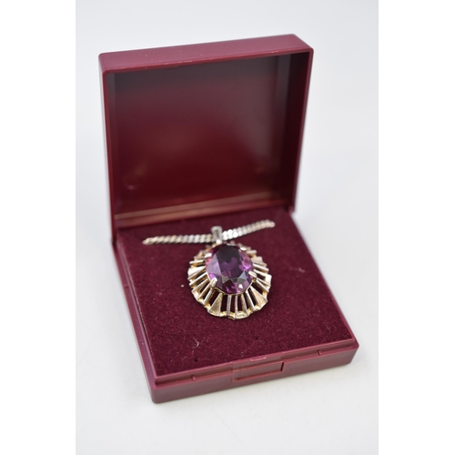 50 - Silver 925 Amethyst Stoned Pendant Necklace Complete with Presentation Box