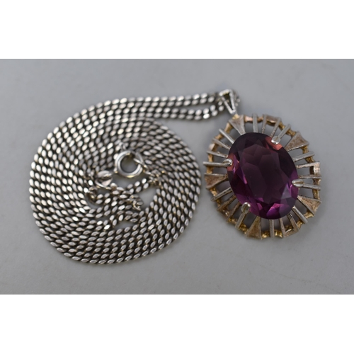 50 - Silver 925 Amethyst Stoned Pendant Necklace Complete with Presentation Box