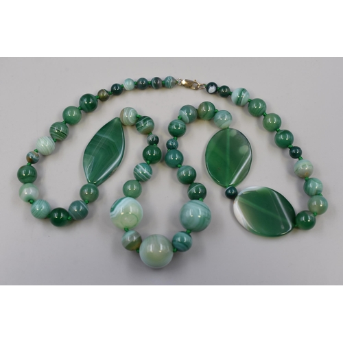 234 - Green Agate Stoned Necklace with Silver 925 Clasp