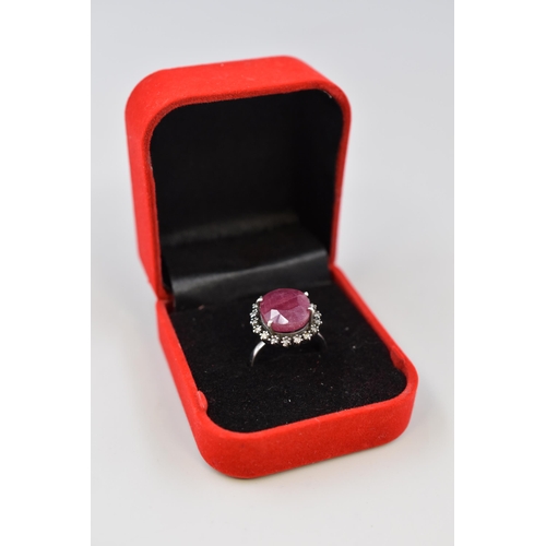 237 - Silver 925 Ruby Stoned Ring Complete with Presentation Box