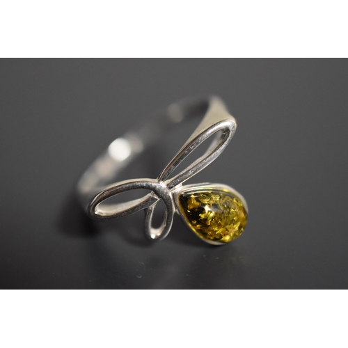 53 - Silver 925, Yellow Amber Stoned Ring, Complete with Presentation Box (Size J)