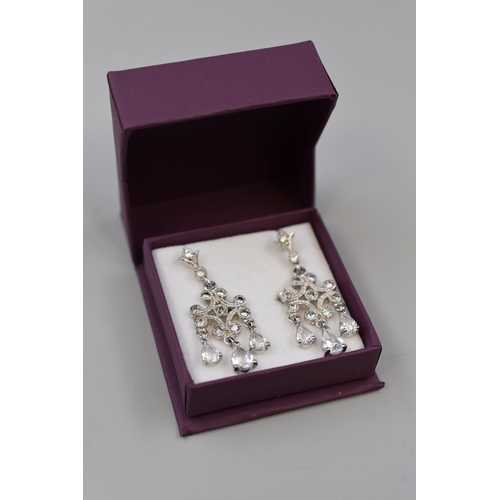 238 - Pair of Silver 925 Marcasite Earrings Complete with Presentation Box