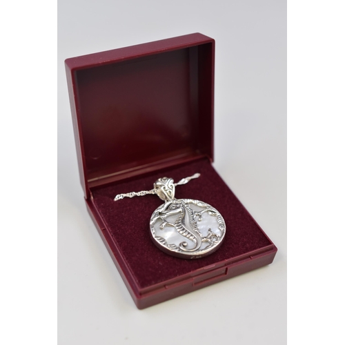 239 - Silver 925 Seahorse and Mother of Pearl Pendant Necklace complete with Presentation Box