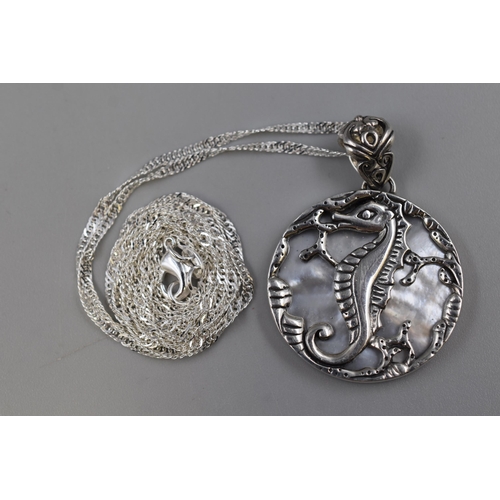 239 - Silver 925 Seahorse and Mother of Pearl Pendant Necklace complete with Presentation Box