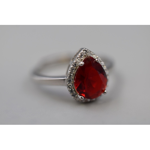 241 - Silver 925 Red Stoned Heart Shaped Ring Complete with Presentation Box