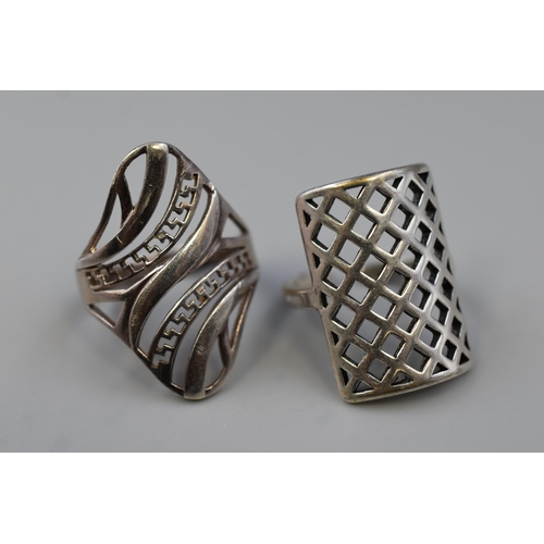 60 - Two 925. Silver Rings, Includes Lattice Design, And Other. Sizes O and Q