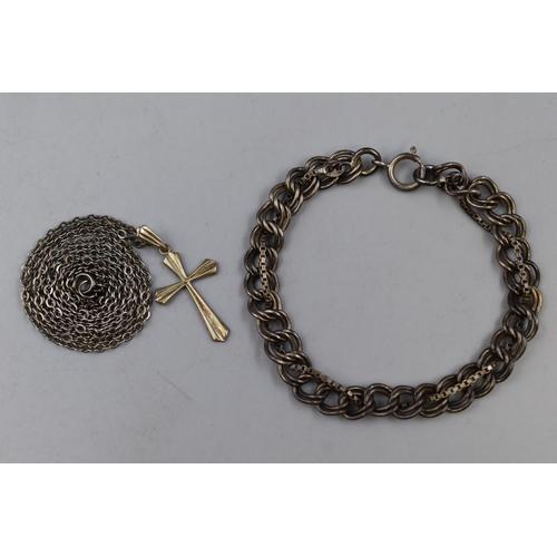 65 - Selection of 925 Sterling Silver Items Including Italian Chain-Mail Bracelet and Woman Cross Necklac... 