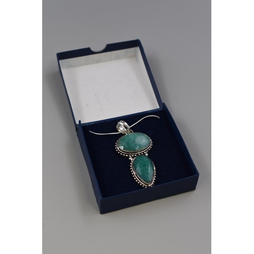 67 - Silver 925 Twin Amazonite Twin Stoned Pendant Necklace