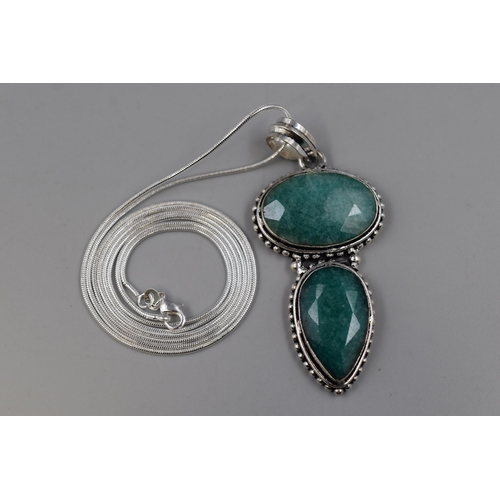 67 - Silver 925 Twin Amazonite Twin Stoned Pendant Necklace