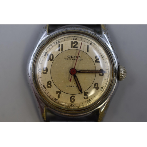 91 - Vintage OLMA Mechanical Waterproof Watch with Stainless Steel Strap (Working)