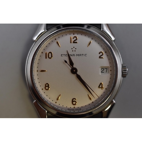 96 - An Eterna-Matic Les Historiques 1948 Gents Day/Time Watch, With Silver and Gold Tone Face. In Workin... 