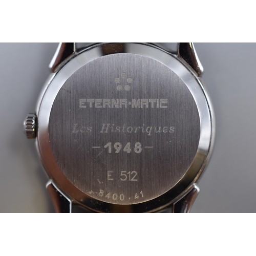 96 - An Eterna-Matic Les Historiques 1948 Gents Day/Time Watch, With Silver and Gold Tone Face. In Workin... 