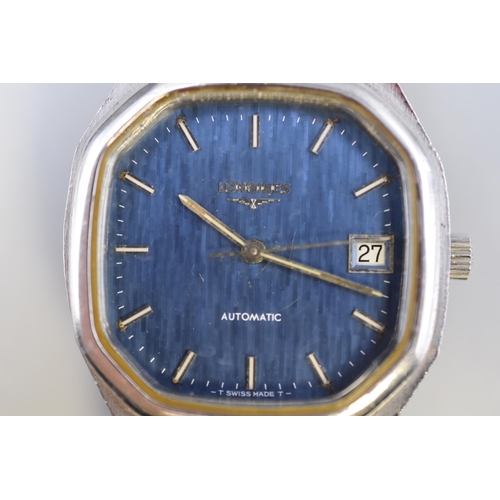 97 - A 1970's Longines Automatic Gents Cal 8901 Day/Time Watch, With Blue Face. In Original Box, In Worki... 