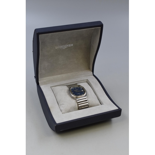 97 - A 1970's Longines Automatic Gents Cal 8901 Day/Time Watch, With Blue Face. In Original Box, In Worki... 