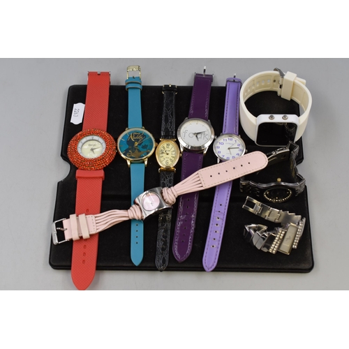 112 - A Selection of Nine Ladies Designer Watches To Include Disney Aladdin, Fcuk, Citron, And More. All W... 