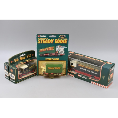 570 - Collection of four Eddie Stobart LTD Corgi model trucks including The adventures of Steady Eddie