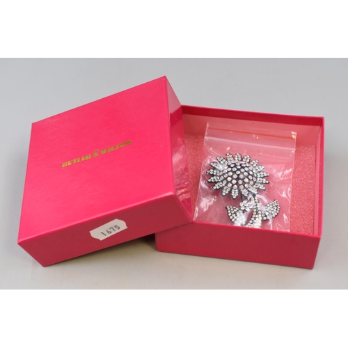 118 - Butler & Wilson Rare Crystal Sunflower Broach with Original Presentation Box