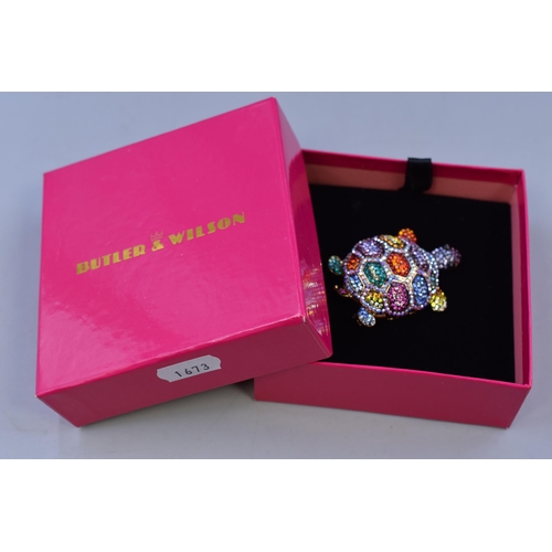 119 - Butler & Wilson Rare Multicoloured Crystal Turtle Broach with Original Presentation Box