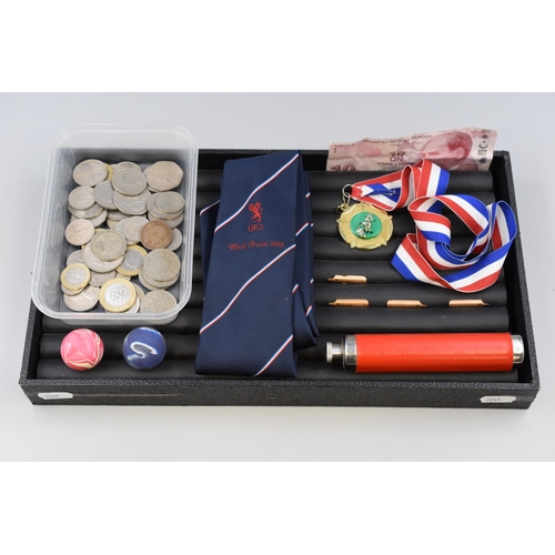 131 - Selection of Mixed Coinage including Shakespeare £2, QE2 Tie, Hip Flask and More