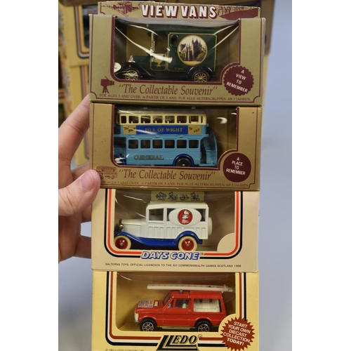 629 - 16 model die-cast trucks/busses (days gone/view vans) Lledo