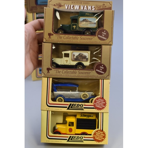 629 - 16 model die-cast trucks/busses (days gone/view vans) Lledo