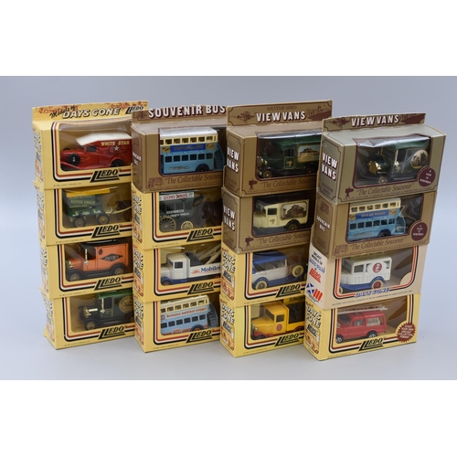 629 - 16 model die-cast trucks/busses (days gone/view vans) Lledo