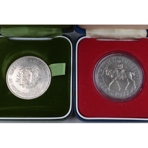 139 - Two Royal Mint Crowns in Presentation Cases and four Cased Crowns including Festival Britain