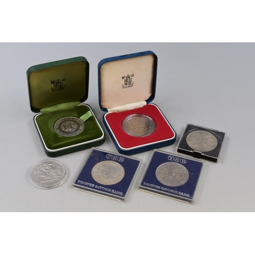 139 - Two Royal Mint Crowns in Presentation Cases and four Cased Crowns including Festival Britain