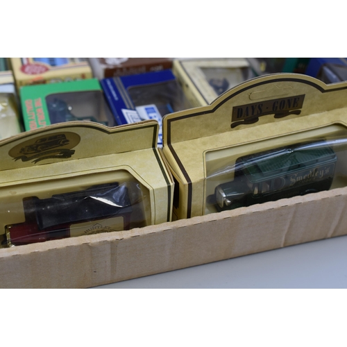 633 - Large selection of model die cast trucks/busses all boxed but some have damaged boxes/packaging