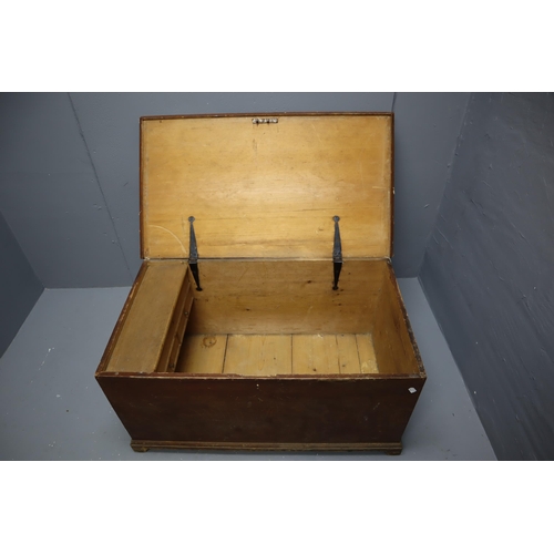 609 - Pine American trunk with hidden compartment inside (18 inches x 38 inches). NO POSTAGE