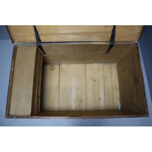 609 - Pine American trunk with hidden compartment inside (18 inches x 38 inches). NO POSTAGE