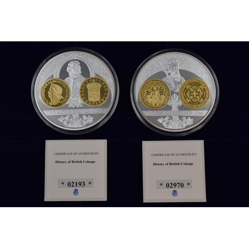 146 - Two Windsor Mint History of British Coinage Silver Plated 70mm Proof Medallions complete with Case a... 