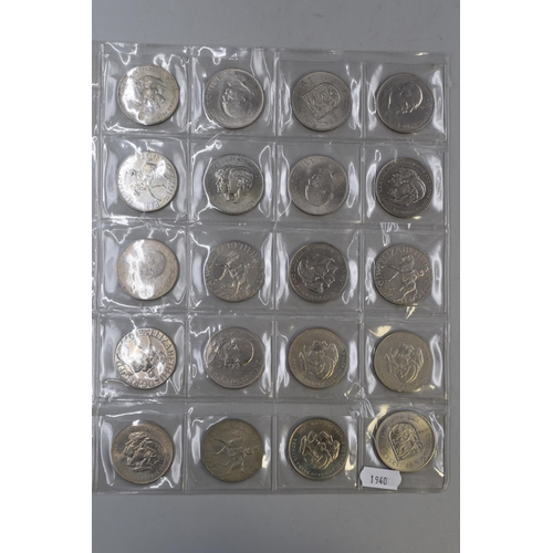 151 - Sheet of 20 Mixed Crowns and a Sheet of 30 Mixed 50 Pence and Two Shilling Coins