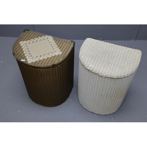 654 - Two Mid Century Rattan Half Moon Linen Baskets including Lloyd Loom Lusty. NO POSTAGE