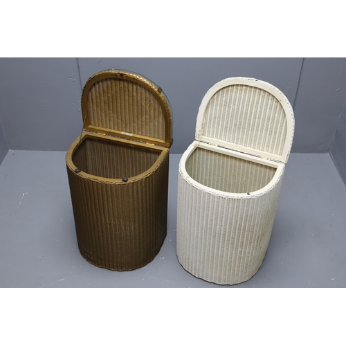 654 - Two Mid Century Rattan Half Moon Linen Baskets including Lloyd Loom Lusty. NO POSTAGE