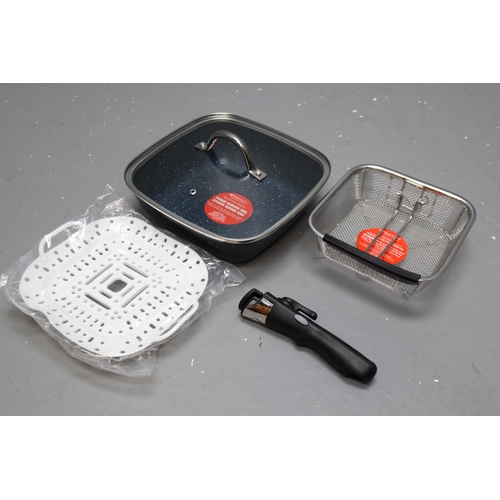 537 - Brand New Boxed Flavor Stone Diamond Edition Non Stick Square Frying Pan with Glass Lid 9.5