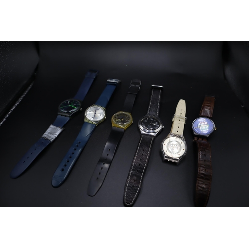 168 - A collection of six Swatch watches (some a/f)