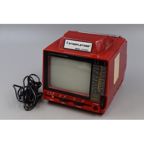 545 - Steepletone STVR45 miniature TV/Radio in red with mains adaptor and 12V power lead untested