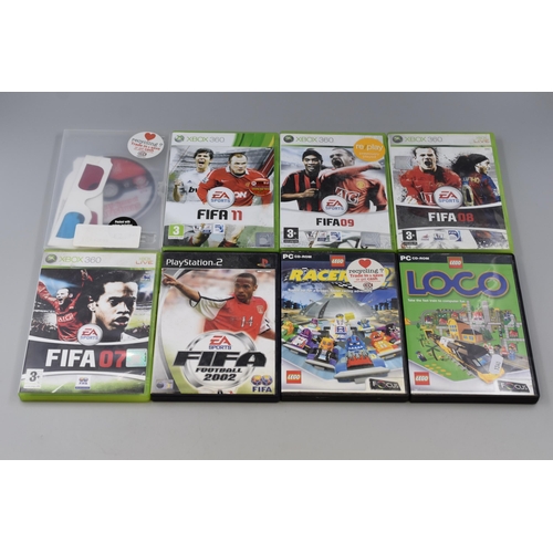 548 - Four Xbox Fifa Games, and a Playstation 2 Fifa Game, two PC CD Rom Games Lego and Rollercoaster plus... 