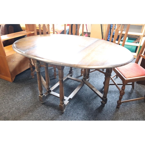 666 - Edwardian Oak Dog Leg Dropleaf Table and Four Matching Chairs possibly 