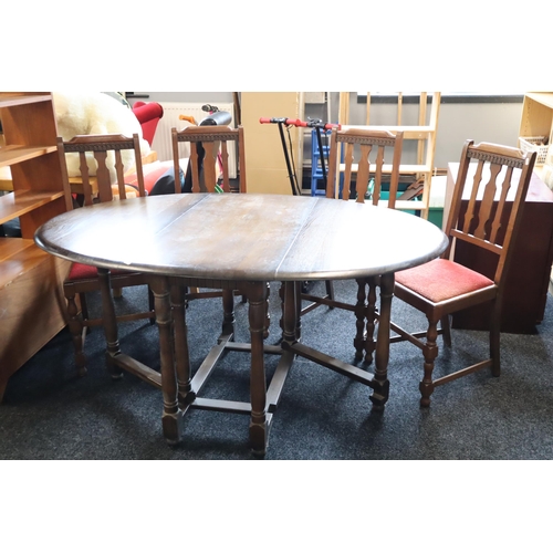 666 - Edwardian Oak Dog Leg Dropleaf Table and Four Matching Chairs possibly 