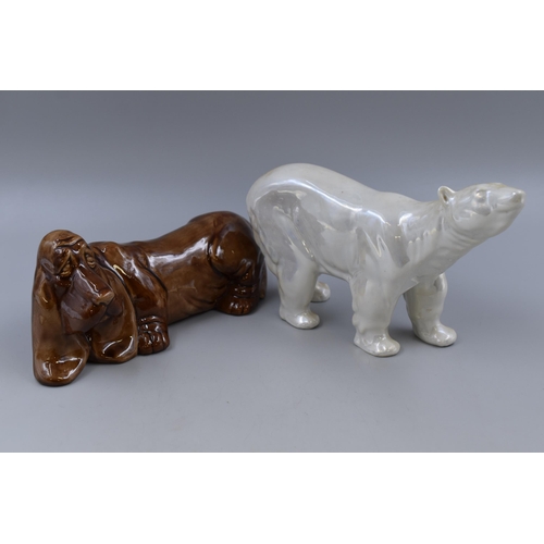 193 - Edith Brack Studio Pottery Glazed Dog and a Mid Century Lustre Glazed Polar Bear