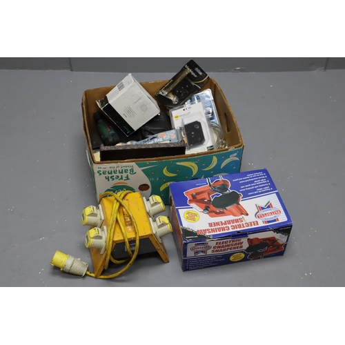 816 - Mixed Selection including Chainsaw Sharpener, 110v Transformer, New Dead Locks, Candle and More