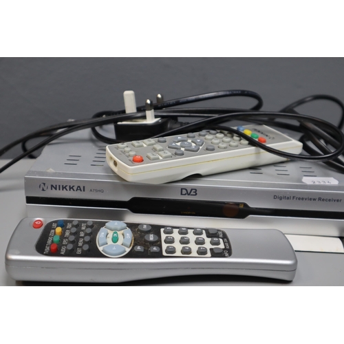 817 - Fidelity VHS video recorder with remote, Crown DVD player, Nikkai free view box with remote and a Ma... 