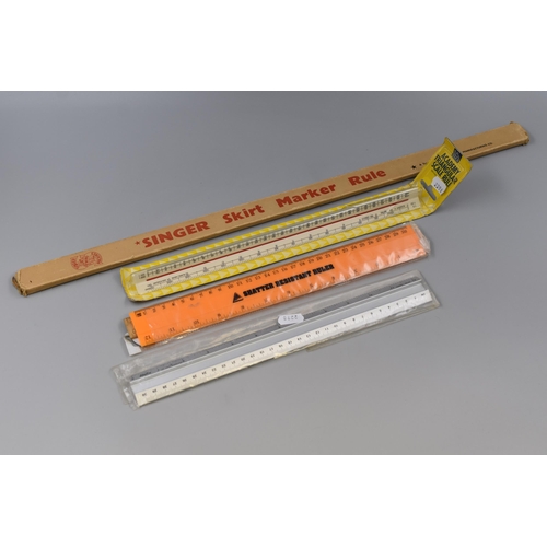 789 - Collection of Vintage Rulers to include Singer Skirt Marker Rule, Acadamy Triangular Scale Rule in S... 