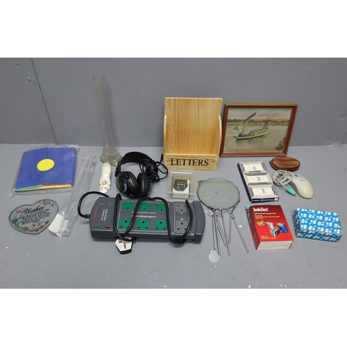 835 - A mixed lot to include: Mens Handkerchiefs, Headphones, Letter Holder and more